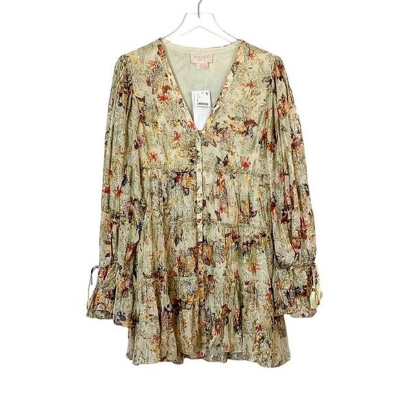ROCOCO SAND Cara Mini Dress NWT Womens Small Floral Metallic Free People Boho - Picture 2 of 15